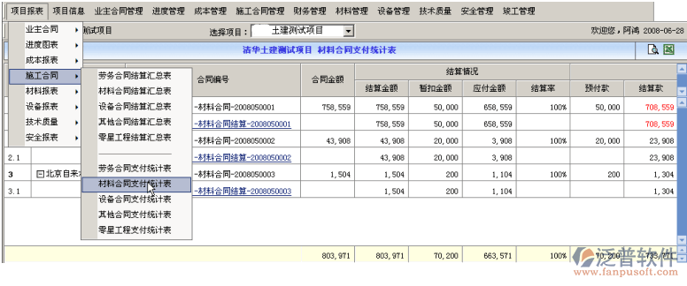 工程項(xiàng)目合同結(jié)算支付統(tǒng)計(jì)表