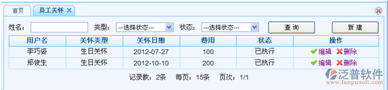 管理、記錄公司對所有內(nèi)部員工關(guān)懷的信息