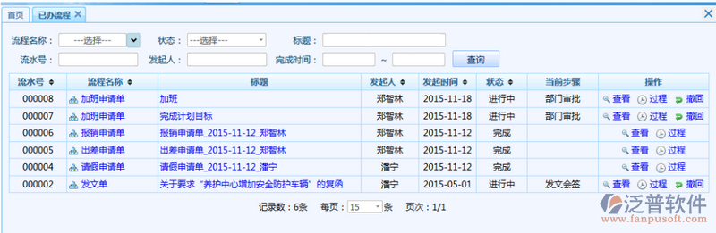 已辦理工作流程查詢