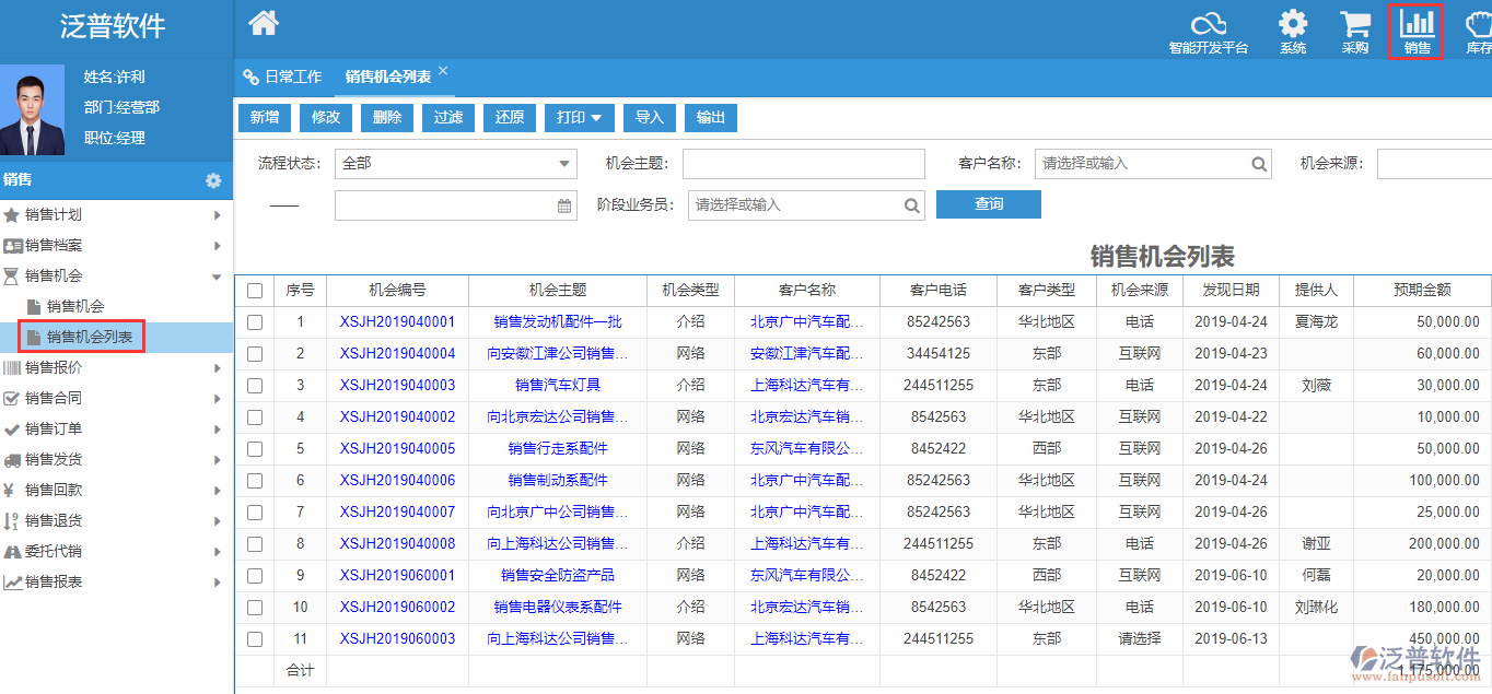 銷售機(jī)會(huì)列表