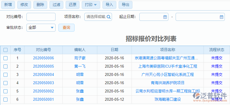 招標(biāo)報(bào)價(jià)對比