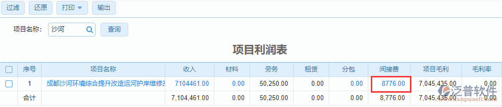 項目利潤表聯(lián)查