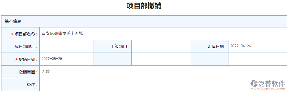 項(xiàng)目部撤銷(xiāo)