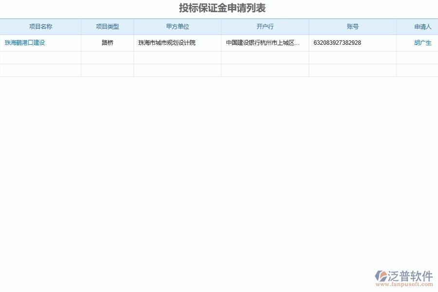 泛普軟件-路橋工程企業(yè)管理系統(tǒng)中的投標保證金查詢單據(jù)及列表