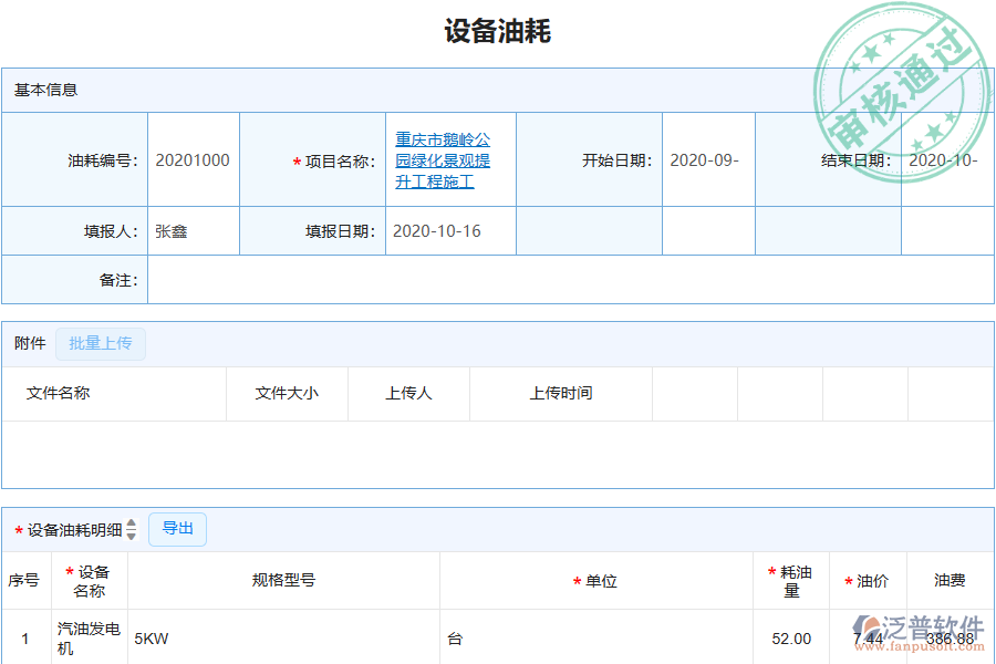泛普軟件-園林工程項目管理系統(tǒng)中設備油耗查詢的亮點