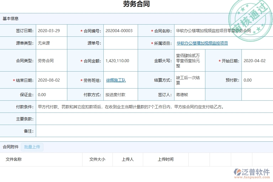 三、泛普軟件-園林工程管理系統(tǒng)中勞務(wù)合同報表的注意事項
