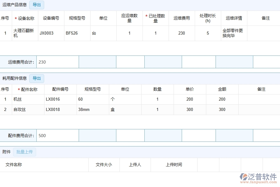 泛普軟件-機(jī)電工程企業(yè)管理系統(tǒng)中的維修售后列表主要內(nèi)容