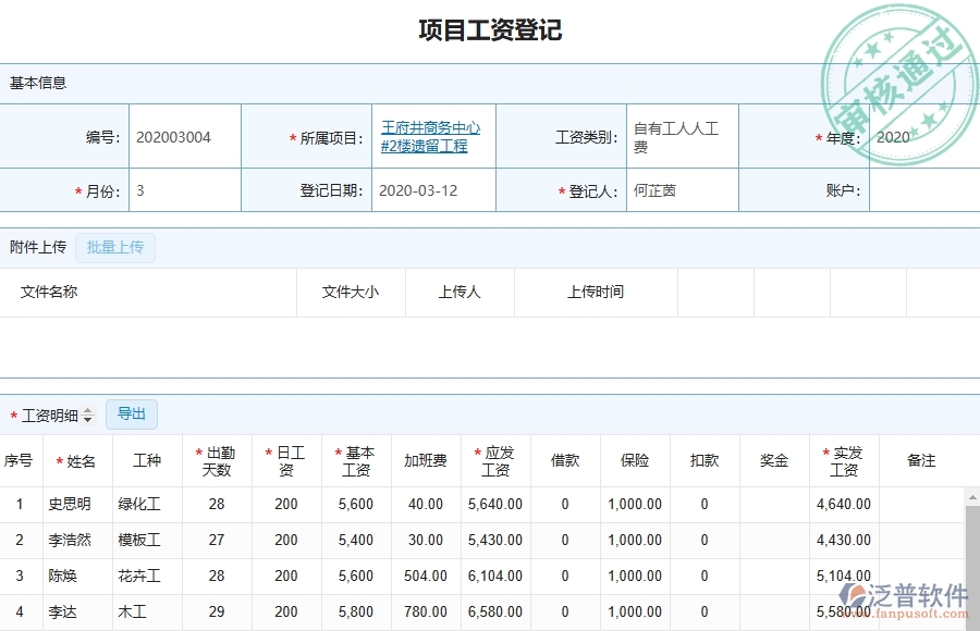 三、泛普軟件-弱電工程管理系統(tǒng)在勞務(wù)人員工資明細(xì)報(bào)表中的應(yīng)用場(chǎng)景