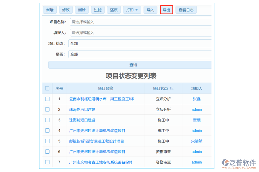 項(xiàng)目狀態(tài)變更列表中【導(dǎo)出】字段的功能通常會涉及到多個(gè)崗位人員