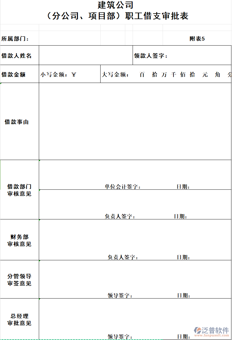 建筑公司(分公司、項(xiàng)目部)職工借支審批表