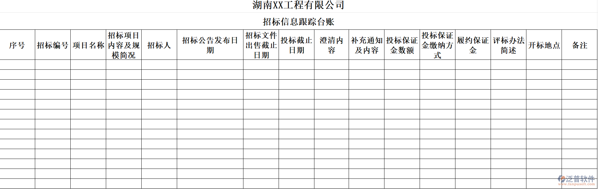 湖南XX工程有限公司招標(biāo)信息跟蹤臺賬
